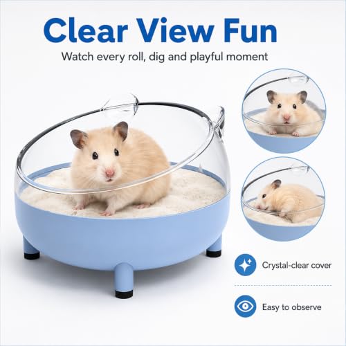 Meow&Woof Hamster Sand Bath Container, Large Sandbox Toilet Gerbil Batheoom, Tiny Chinchilla Dust Bathtub Sand Bath Box for Hamster Cage Accessories 5.2 Inch - Blue - color: Blue