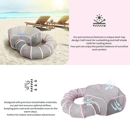X-ZONE PET Portable Catio Playground, Outdoor Cat Enclosure, Enclosed Tent Playpen Tunnel for Indoor Cats & Small Animals, with Bag Storage 45 Inch Pink - color: Pink