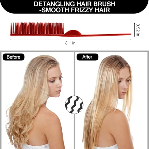 SIMPOR 3 Row Hair Comb for Natural Detangling, Hair Styling Brush, Nylon Bristle Unbraider Teasing Rat Tail Comb for Women Men Red - color: Red