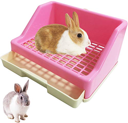 kathson Rabbit Litter Box Trainer Small Animal Potty Corner Toilet with Drawer Pet Cage Pan Litter Bedding Box for Adult Guinea Pig Hamster Bunny Ferret Galesaur Mouse Squirrel (Pink) - color: Pink