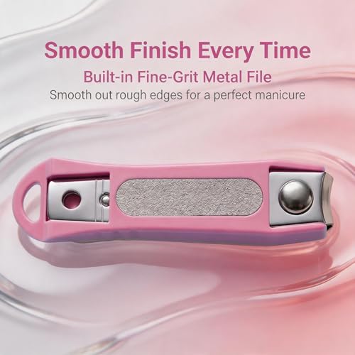 PAFASON Ultra Sharp Nail Clipper Set, Fingernail and Toenail Trimmer Cutter, Stainless Steel, Curved Blade, Sturdy, Nail Catcher, Nail Files for Men and Women - color: Light Pink