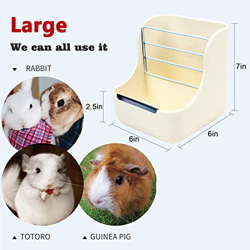 HERCOCCI Rabbit Hay Food Bin Feeder and Bunny Water Bottle Set, Hay Food Feeder Bowls Manger Rack with 500ml Hanging Water Dispenser Prevent Knock Over for Rabbit Guinea Pig Chinchilla (Large, White) - color: WHITE