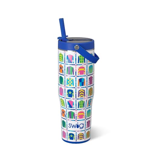 Swig Life 30oz Leakproof To-Go Tumbler with Handle, Jockey Club | Leakproof Lid - Triple Insulated Stainless Steel - Handle & Straw Included - Cup Holder Friendly - Dishwasher Safe - color: Jockey Club
