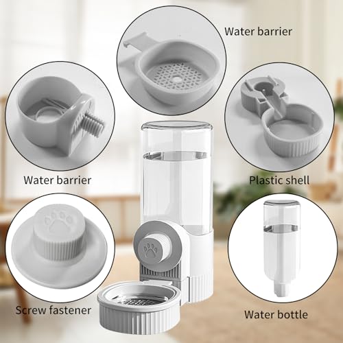 Hanging Cage Automatic Pet Food Water Dispenser, 41oz Hanging Automatic Food Dispenser, 18oz Pet Water Bottle for Cage Crate, Suitable for Kitten Rabbit Chinchilla Hedgehog Ferret (Grey, 41Oz) - color: Grey