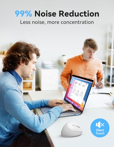 TECKNET Ergonomic Wireless Mouse 2.4G Vertical Mouse Silent 4800 DPI | 5 Adjustable DPI Levels, 6 Buttons, Compatible with Laptop, PC, Chromebook, Mac - Light White - color: Light White