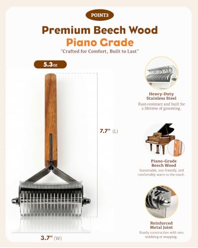2-in-1 Cat Grooming Brush for Dematting & Deshedding | Cat Brushes for Indoor & Long Haired Cats - Professional Undercoat Rake, Safe Detangles Matted Fur & Removes Loose Fur