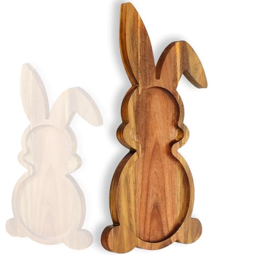Farmhouse Bunny Serving Wood Trays (Set of 1),Nesting Rabbit-Shaped Wooden Charcuterie Serving Platters for Easter or Spring Rustic Decorative (Large Size) - size: Large Size