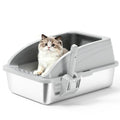 Stainless Steel Cat Litter Box with Lid, Metal Kitty Litter Box with Scoop, Non-Stick Base, Easy to Clean for Cat, Rabbit, Guinea Pigs and Hamsters - Gray - color: Grey