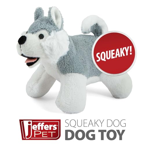 Jeffers Pet Animal Cuddlers Plush Squeaky Dog Toy, 8 in - Gray Husky - color: Gray Husky