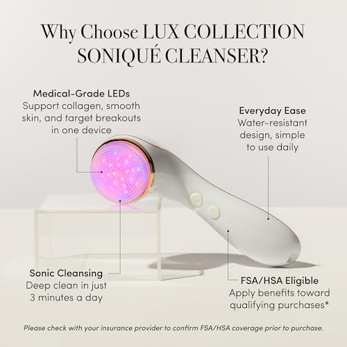 reVive Light Therapy Lux Collection Soniqué Cleanser, Full Size | Sonic Face Cleanser Brush with Medical-Grade Red Light Therapy for Face, Water-Resistant - style: Lux Sonique Cleanser – Full Size