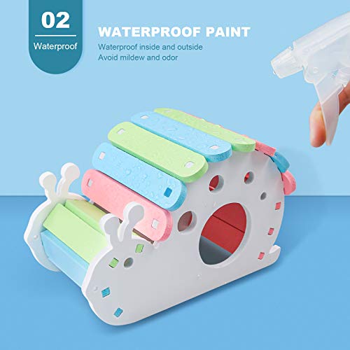 Roundler Dwarf Hamsters House DIY Wooden Gerbil Hideout Rainbow Bridge Swing and PVC Seesaw, Pet Sport Exercise Toys Set, Sugar Glider Syrian Hamster Cage Accessories, Suitable for Small Animal (H02)
