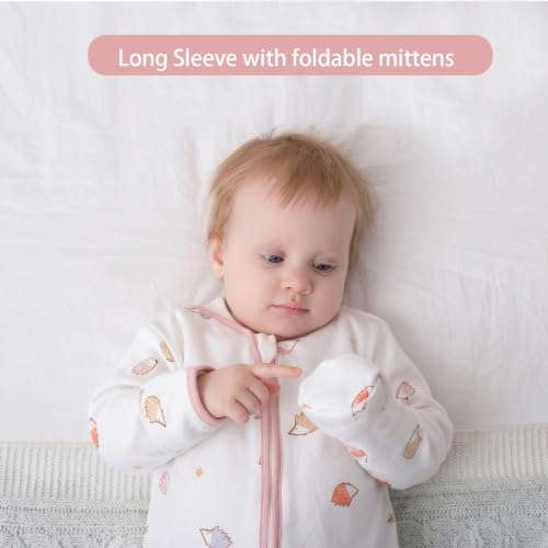 Baby Sleep Sack 0-18 Month Long Sleeve Baby Wearable Blanket 0.5 Tog with Mittens 2-Way Zipper Cotton Sleeping Sack - color: Pink Hedgehog, size: 12-18 Months