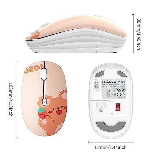 FMOUSE Cute Cartoon Silent Wireless Mouse, Dual Mode Bluetooth & USB 2.4G | Kerry Bear Pattern, Ideal for Kids Back to School & Office | AA Battery Powered | Compatible with Laptop Mac iPad Tablet - color: Kerry Bear