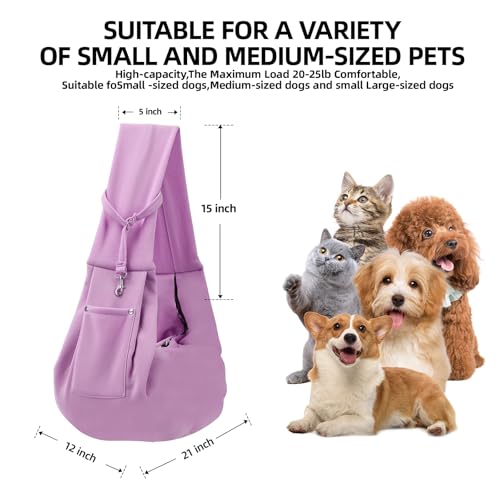 ARZQUT Dog and Cats Carrier Sling, Small Pet Carrier with Storage Pocket | Reversible Puppy Sling Carrier, Safety Buckle, Storage bag, Machine Washable for Travel, Outdoor Activitie, Hand-Free,Purple - color: Purple