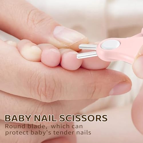 Baby Nail Kit with Owl Case, 4-Piece Infant Manicure Set, Pink | Infant Nail Clippers, Rounded Safety Scissors, Gentle File, Tweezers, Newborn and Toddler Friendly - color: Pink