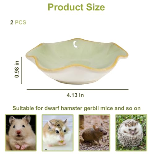 2PCS Ceramic Hamster Food Dish,Lotus Leaf Guinea Pig Food Bowls | Rats Anti-Turning Feeding Dishes for Gerbils Mice 4.5in,Shallow Chew-Proof Bowl, Non-Slip Base, Easy to Clean - size: 2Pcs Green