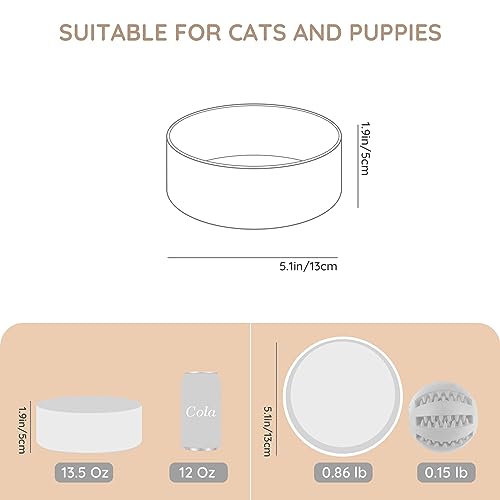 SPUNKYJUNKY 13.5OZ Ceramic Dog and Cat Bowl, Modern Cute Weighted Food Water Bowl for Replacement White (2 Pack) - color: White, size: 1.7 CUPS × 2