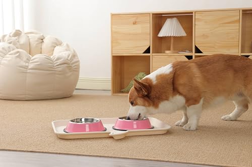 Stainless Steel Dog Bowls, Food and Water Non Slip Anti Skid Stackable Pet Puppy Dishes for Small, Medium and Large Dogs (2 Pack) - color: Pink, size: 1.5 Cup/12 oz