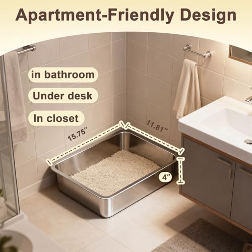 Low Entry Stainless Steel Litter Box for Kitten, Small Shallow Metal Litter Pan Tray for Rabbits Hamsters, Easy to Clean Pet Bathroom Accessories-15.75''Lx 11.81'' W x4'' H - color: 15.75''Lx 11.81'' W x4'' H