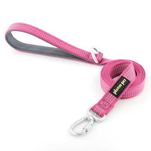 Plutus Pet Heavy Duty Dog Leash with Lockable Aluminum Carabiner, 6 FT Long | Double-Sided Reflective Nylon, Padded Handle, Heavy Duty, for Puppy Small Medium and Large Dogs (Pink, 1" x 6') - color: Pink, size: 1" x 6'