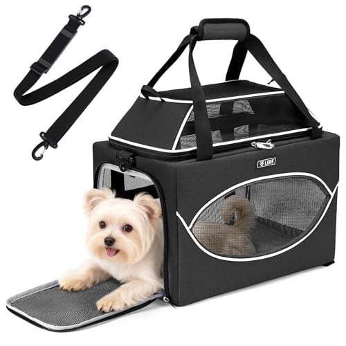 Lekereise Top-Expandable Pet Carrier 18x11x11Inch Delta American United Airline Approved Underseat to 15lbs Stable Car Travel Carriers for Small Dogs Cats with Locking Safety Zippers Anti-Scratch Mesh - color: Black, size: 18"x11"x11"