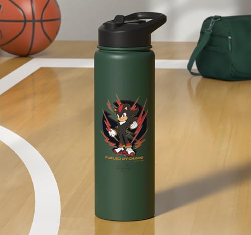 Sonic the Hedgehog 3 - Shadow "Fueled by Chaos" Stainless Steel Insulated Water Bottle - color: Dark Green