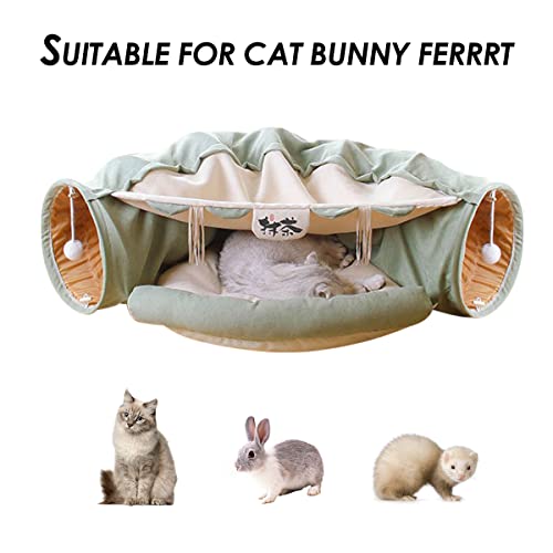 EAEDMY Cat Rabbit Tunnel Bed Nest for Cats Indoor, with Collapsible Washable Soft Cushion, Plush Ball and Exercise Wheel Tube, Fit for Puppy Bunny Kitty Kitten Ferret - color: 1.Matcha