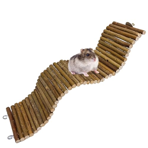 Rat Bendy Long Suspension Bridges 15.7 x 3.9 Inch Gerbil Wooden Ramp Hamster Cage Climbing Ladder Natural Wood Chews Toys for Rodents Mouse Dwarf Hamster