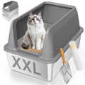 Stainless Steel Sifting Litter Box with Lid, High Sides XXL Extra Large Sifting Cat Litter Box for Pine Pellets & Big Cats, Sifter Litter Pan System for Odor Control,Sifting Box Liners & Scoop - size: XXL:23.6''×15.7''×16''