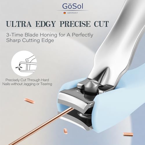 Nail Clippers Anti Splash, Sharp Curved Blades, Detachable Easy Clean Base | Premium Carbon Steel Manicure Tools with Catcher, Ergonomic Anti-Slip Soft Rubber Handle for Precise Trimming - color: Light Blue