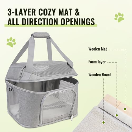 Soft-Sided Cat Carrier,Pet Bag with Padded Shoulder Strap (Up to 20 Lbs) | Animal Crate for Medium Kitten Puppy, Portable design for transport small dogs,Washable Cloth Carry Bag Home Car Travel, Grey