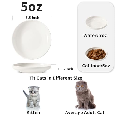 3 PCS Ceramic Cat Bowls, 5.5 in Pet Bowl Cat Dishes for Food and Water, Small Dog Dish(White) - color: white