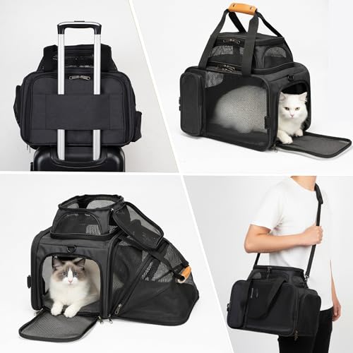 JUNGYOON Cat Carrier, Expandable Airline-Approved Soft-Sided Pet Travel Bag for Cats, Small Dogs & Small Pets, Breathable Mesh Design with Multi-Pockets & Fleece Pad (Dark Grey) - color: Dark Grey, size: 17.0"L x 11.0"W x 11.0"H