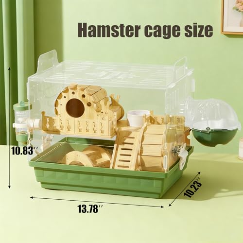 Acrylic Hamster Cage,Small Animal Houses&Habitats with Accessories,Hamster Enclosure with Stairs,Clear Pet Mice House,For Dwarf Gerbil,Dwarf Hamster,Pet Mice(Green,13.78"L*10.23"W*10.83"H) - color: Green