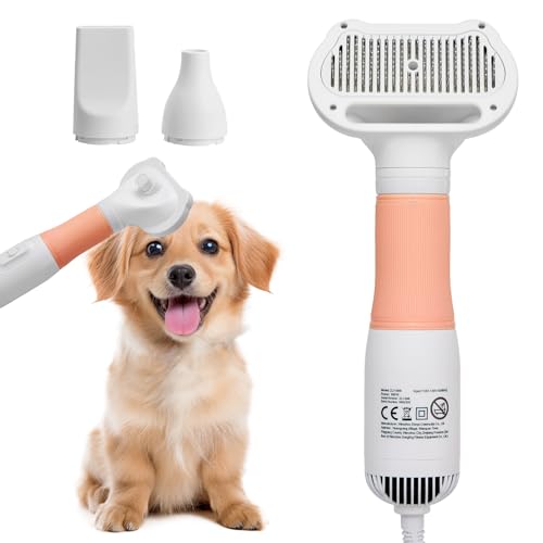 3-in-1 Pet Hair Dryer & Slicker Brush for Dogs & Cats – Portable, Professional, Adjustable Temp, Overheat Protection Dog Hair Dryer (pink) - color: pink