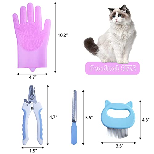 KlerRoem Cat Bathing Bag, Adjustable Anti-bite and Anti-Scratch Cat Shower Mesh Grooming Bag for Pet Dogs and Cats, Includes Pet Nail Clipper, Nail File, Grooming Glove, and Cat Shell Comb - color: Pink Set