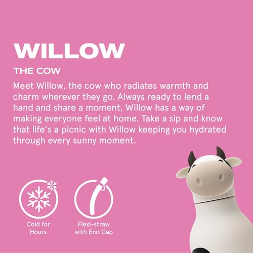 asobu Bestie Water Bottle, Cute Collectible Character, Leak Proof, BPA Free | 16 oz, Stays Cold 24 Hours, Double Wall Vacuum Insulation, Food Grade Stainless Steel, Spill Resistant, Great Gift Idea - color: WILLOW THE COW