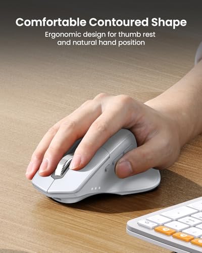 ProtoArc EKM01 Plus Wireless Ergonomic Keyboard Mouse Combo - White Silver | Full-size Split Keyboard with Cushioned Wrist Rest, Ergonomic Mouse, 3-Device Bluetooth/2.4G, USB-C Rechargeable - color: White Silver