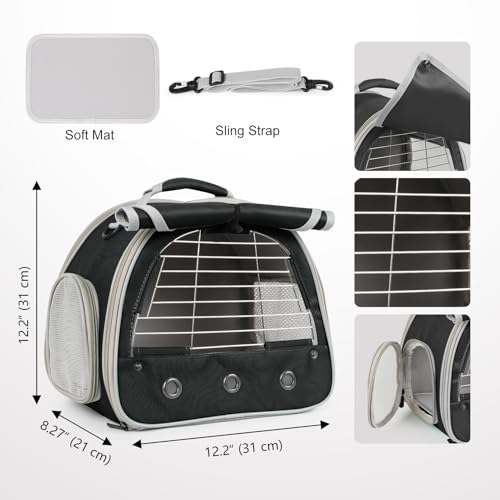 Portable Small Animal Carrier Bag with Metal Fence for Great Ventilation, Pet Travel Carrier Cage for Guinea Pigs Hamster Rabbit Bunny Squirrel Tortoise Sugar Glider - color: Black
