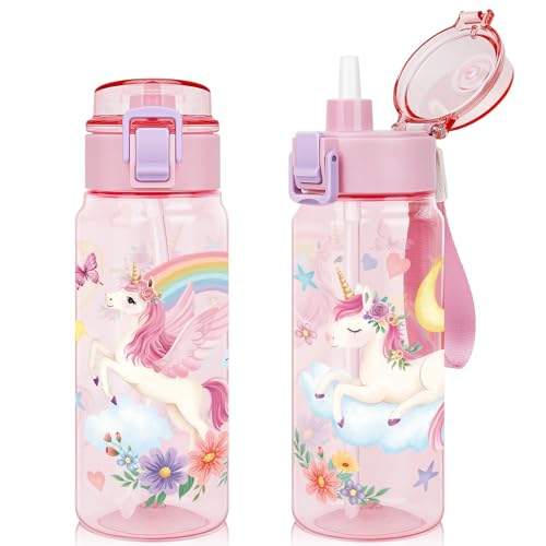 Tritan Kids Water Bottle for School, 18.6 Oz Leakproof Toddler Water Bottle | with a Pop-up Detachbale Straw, 2-in-1, Dishwasher Safe, 1-Pack, Unicorn - color: Unicorn