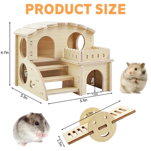 Tiny Hamster Maze Wood House - Fun Staircase House - Seesaw for Small Animals - Rat Mouse Hideouts Dwarf Gerbil Syrian Pet