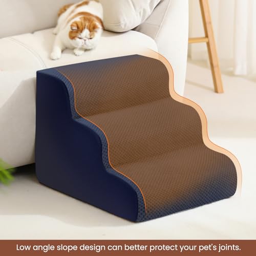 Dog Stairs for Small Dogs, High Density Foam Dog Ramp, Extra Wide Non-Slip Pet Steps for High Beds Or Couch, Soft Foam Doggie Ladder for Dogs Injured, Older Pets, Small Cats - color: Navy blue, size: 2 Steps