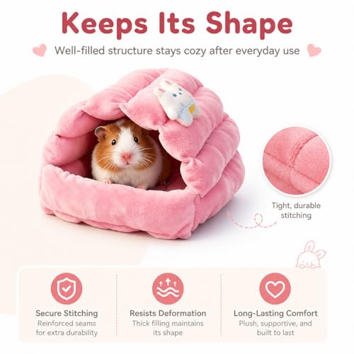 Meow&Woof Small Animal Beds, 2 Pack Hamster Hideout, Washable Guinea Pig House, Cozy Hedgehog Cage Accessories, Hideaway for Sugar Glider, Chinchilla, Rat-Pink - color: Pink