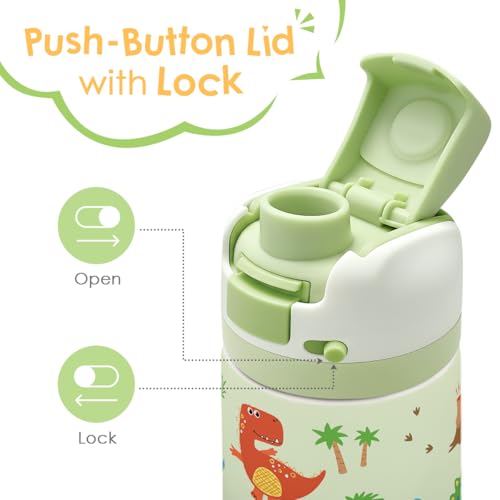 Dinosaur Kids Insulated Stainless Steel Water Bottle 16 Oz, Travel Tumbler for School, Sports for Boys, Girls, Birthday, Back To School - color: Dinosaur