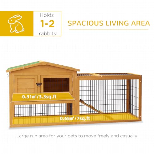 PawHut Rabbit Hutch, 2 Story Outdoor Bunny Cage with Slide-Out Tray, Run Cage, Openable Top for Rabbits, Guinea Pig, Yellow - color: Yellow
