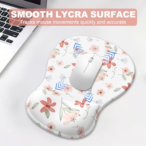 Ergonomic Mouse Pad with Wrist Rest and Keyboard Wrist Rest, Gel Mousepad and Wrist Rest for Computer Keyboard, Pain Relief, Non-Slip PU Base, Mouse Pad with Wrist Support for Gaming, Orange Flowers - color: Pink Flower