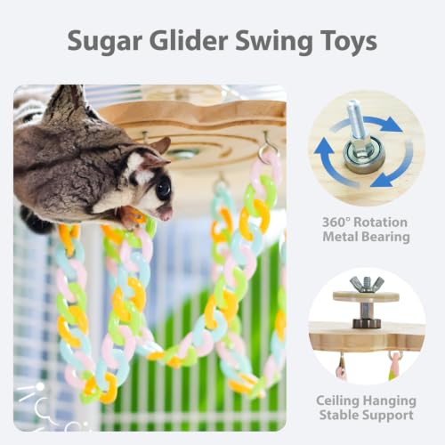 Sugar Glider Climbing Toys Haning Swing Sugar Glider Cage Accessories | Natural Wood Climbing Toys Sugar Glider Accessories Rat Enrichment Toys for Small Animals Rat and Birds (Hanging Style A) - style: Hanging Style A