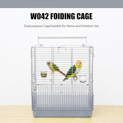 Stainless Steel Travel Bird Cage, 304 Portable Foldable Carrier for Parrots, Conures, Cockatiels, Parakeets – 17 Inch Large Birdcage with Aluminum Handle & Perch(Blue, Large Birdcage) - color: blue