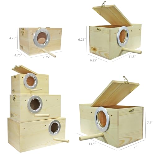 Sturdy Nest Box (S) - Cage Attachment, Hinged Lid, Perching Ledge - for Sugar Glider, Squirrel, Rat, Finch, Parakeet, Lovebird, Parrotlet, Lovebird, Canary, Cockatiel, Other Birds & Small Pets - size: Small