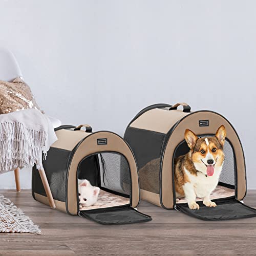 PETSFIT Portable Dog Crate, Travel Dog Crate - 19 Inch Lightweight, Roomy, Easy to Set Up, Sturdy Collapsible Dog Kennel with Thick Mat, Khaki - color: Khaki, size: 16.5"L x 16.0"W x 19.0"H